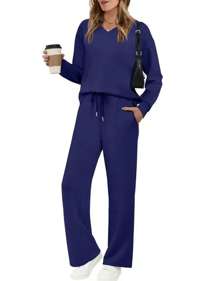 Women's Casual Long Sleeve Wide Leg Pants Set