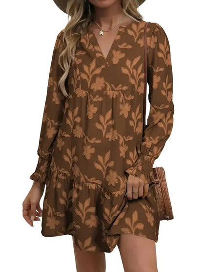 Women's Floral Casual Long sleeve Shift Mini Dress