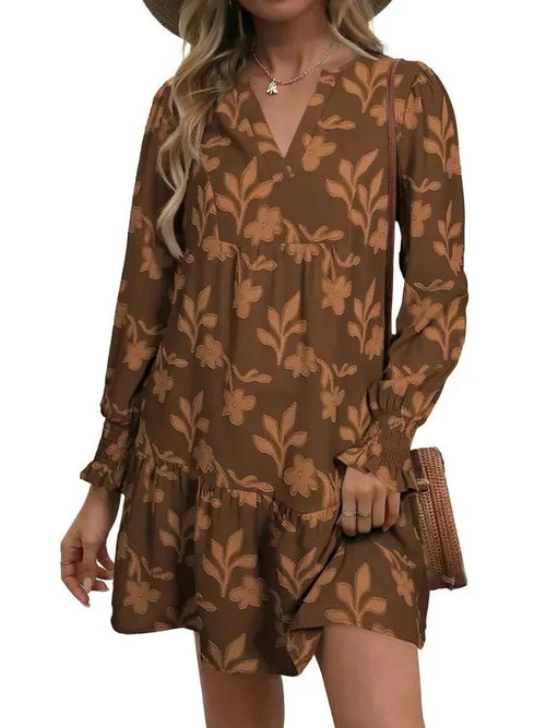 Women's Floral Casual Long sleeve Shift Mini Dress