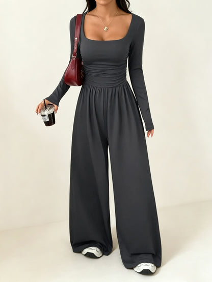 Women's Soft Stretchy Square Neck Wide Leg Jumpsuit