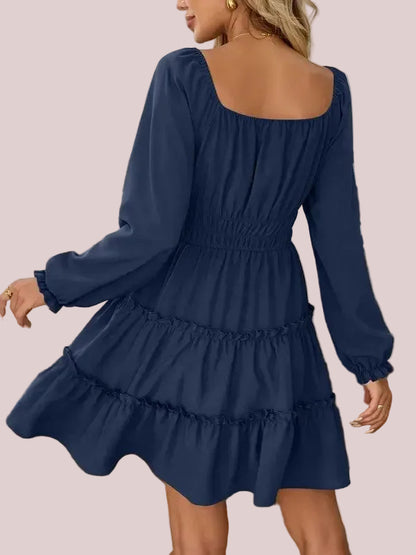 Women's Square Neck Boho Mini Dress with Pockets