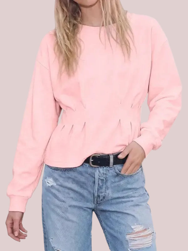 Women's Basic Long Sleeve Cinched Waist Sweatshirt