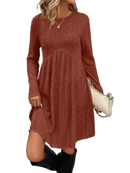 Women's Ribbed Long Sleeve Babydoll Dress