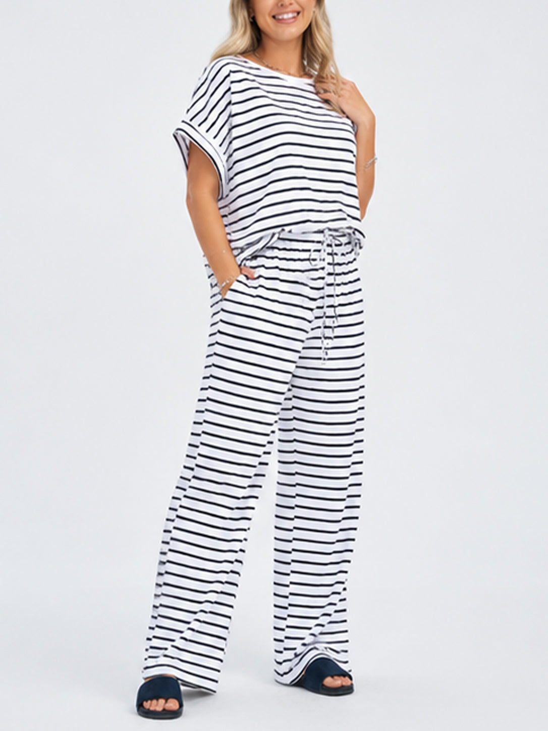 Women's Casual Striped Two Piece Co Ord Set
