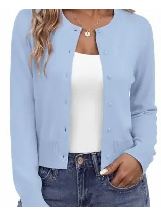 Women's Cropped Round‑Neck Knit Cardigan