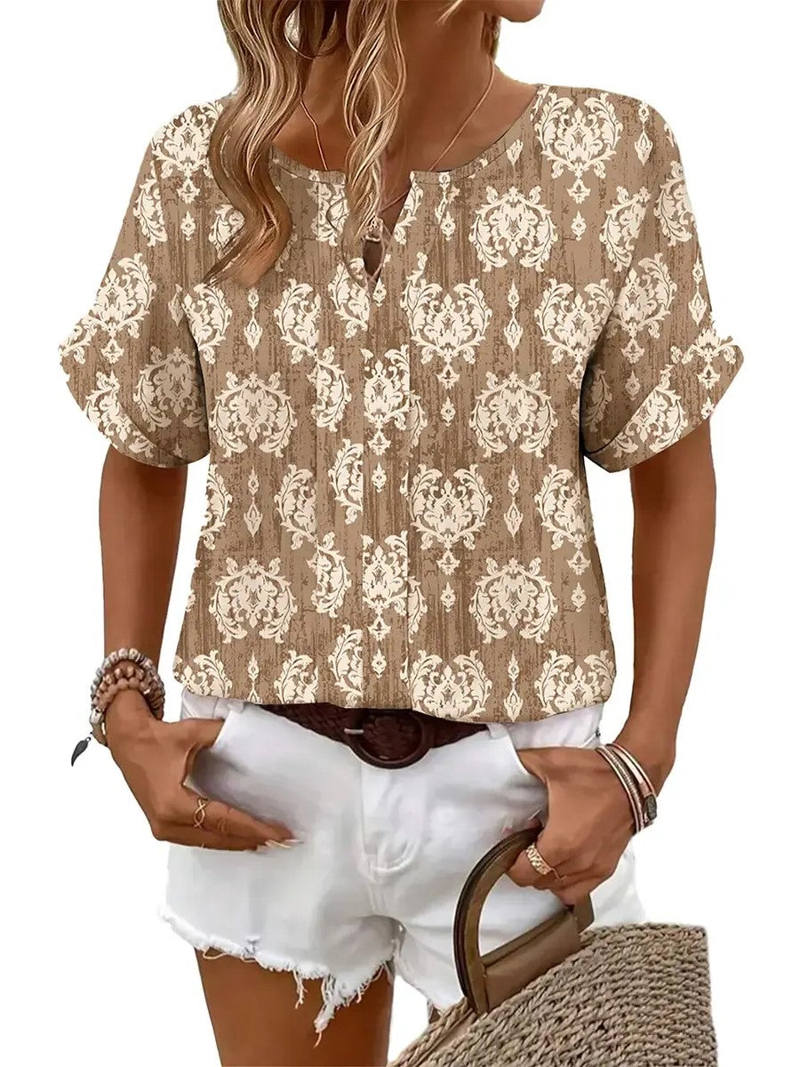 Women's Abstract Stripe Print V Neck Blouse