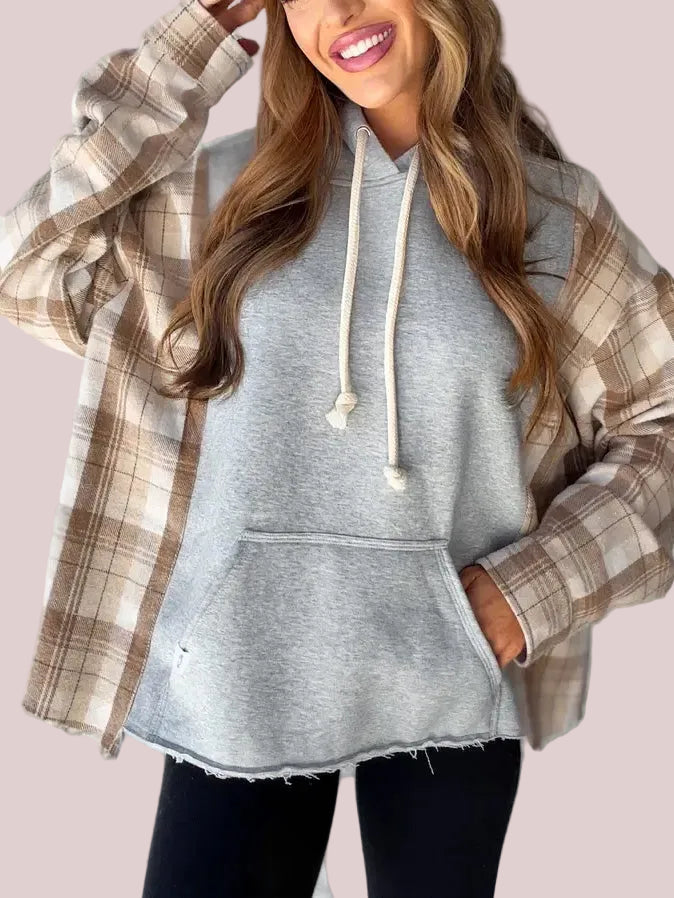 Women's Oversized Plaid Patchwork Hoodie