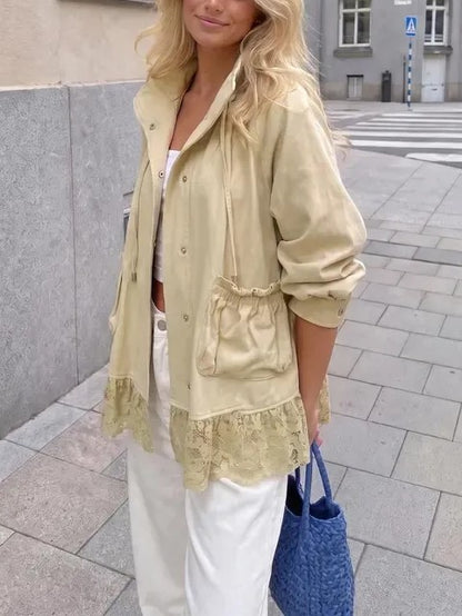 Women's Casual Lace Hem Stand Collar Jacket