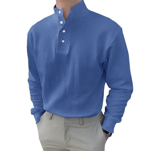 Gentleman's Simple Stand-up Collar Long Sleeved Polo Shirt
