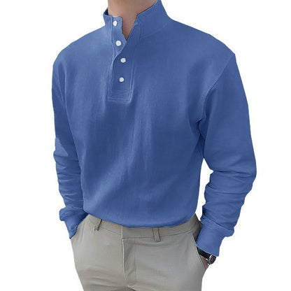 Gentleman's Simple Stand-up Collar Long Sleeved Polo Shirt