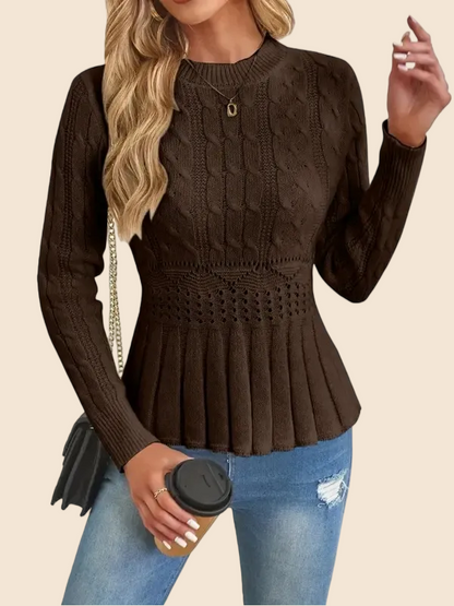 Women's Crew Neck Long Sleeve Chunky Knit Sweater