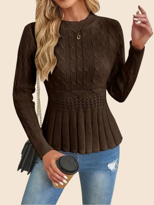 Women's Crew Neck Long Sleeve Chunky Knit Sweater