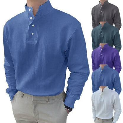 Gentleman's Simple Stand-up Collar Long Sleeved Polo Shirt