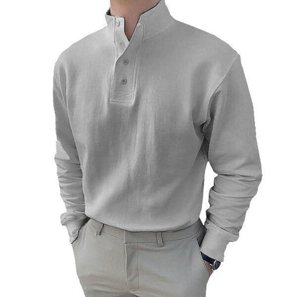 Gentleman's Simple Stand-up Collar Long Sleeved Polo Shirt