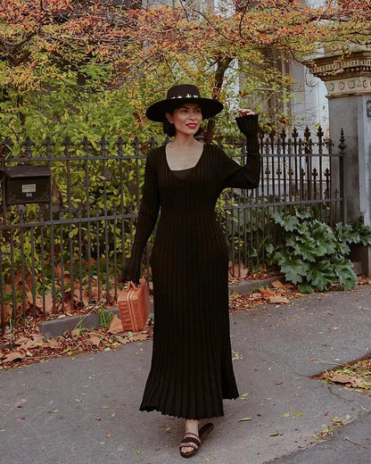 Fall New Sleeved Knit Midi Dress