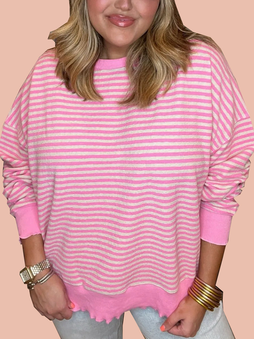 Women's Casual Lettuce Edge Striped Pullover