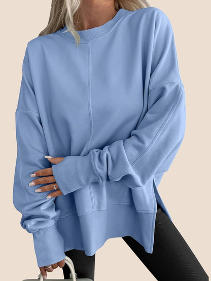 Women's Oversized Thumbhole Long Sleeve Side Slit Sweatshirt