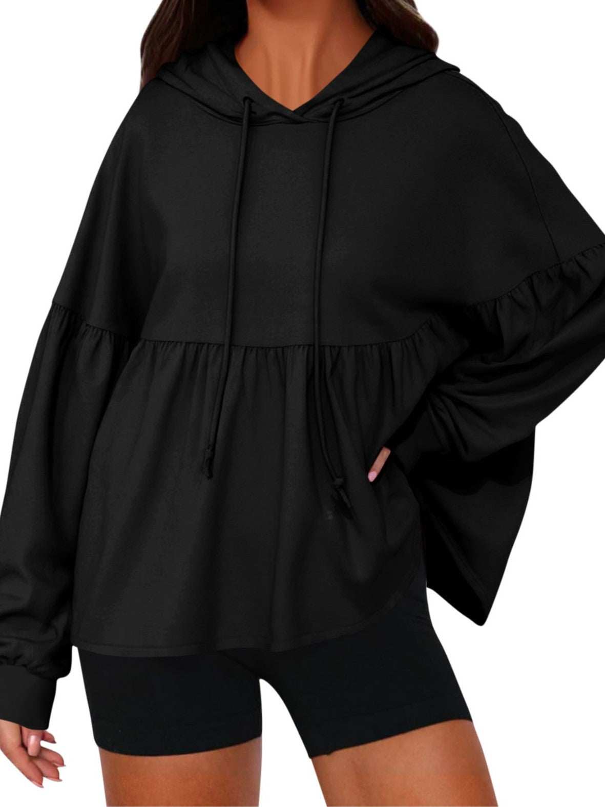 Women's Casual Pleated Tiered Ruffle Hoodies Sweatshirts