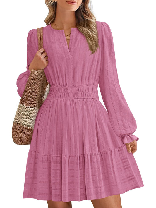 Women's Tiered Ruffle Hem V-Neck Dress
