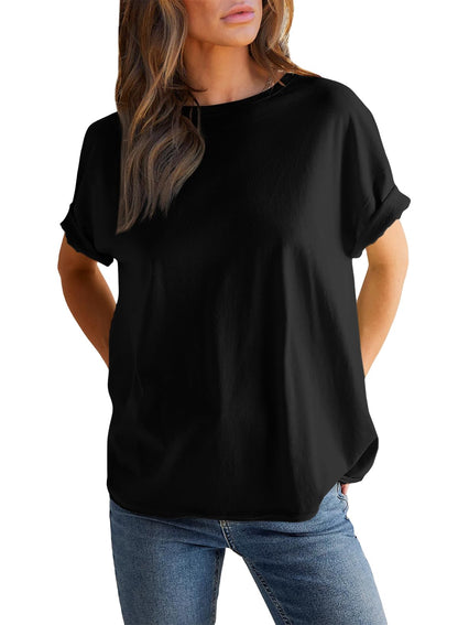 Women's Solid Color Round Neck Short Sleeve T-shirt
