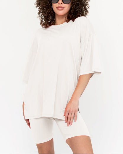 Women's Oversized Solid Biker Short Set