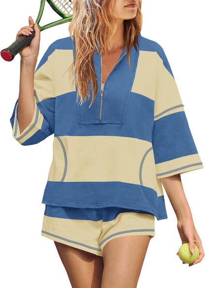 Women's Summer Oversized Striped Shirt and Shorts Sets