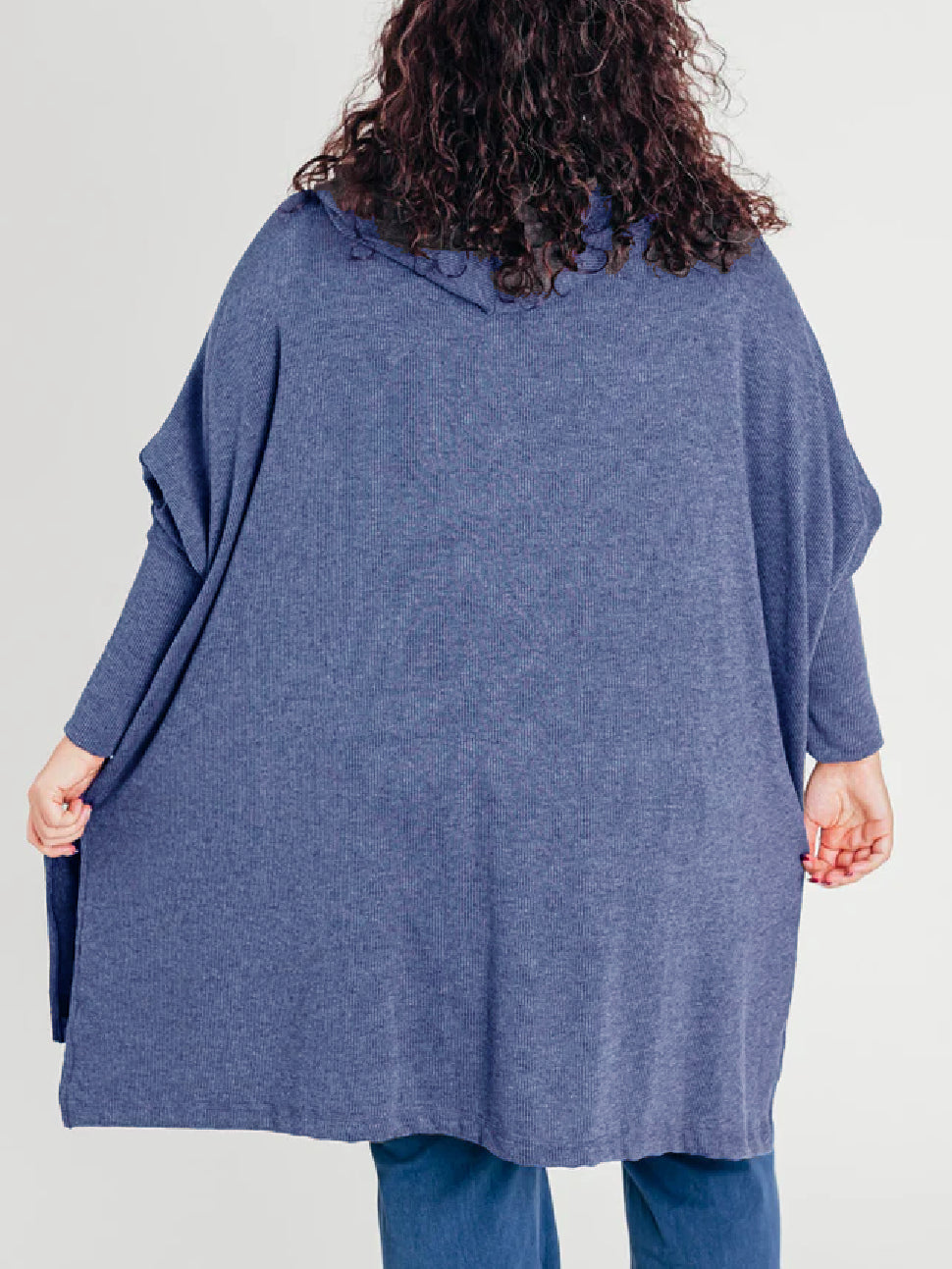 Women's Oversized Bat Sleeve Ribbed Hooded Pullover