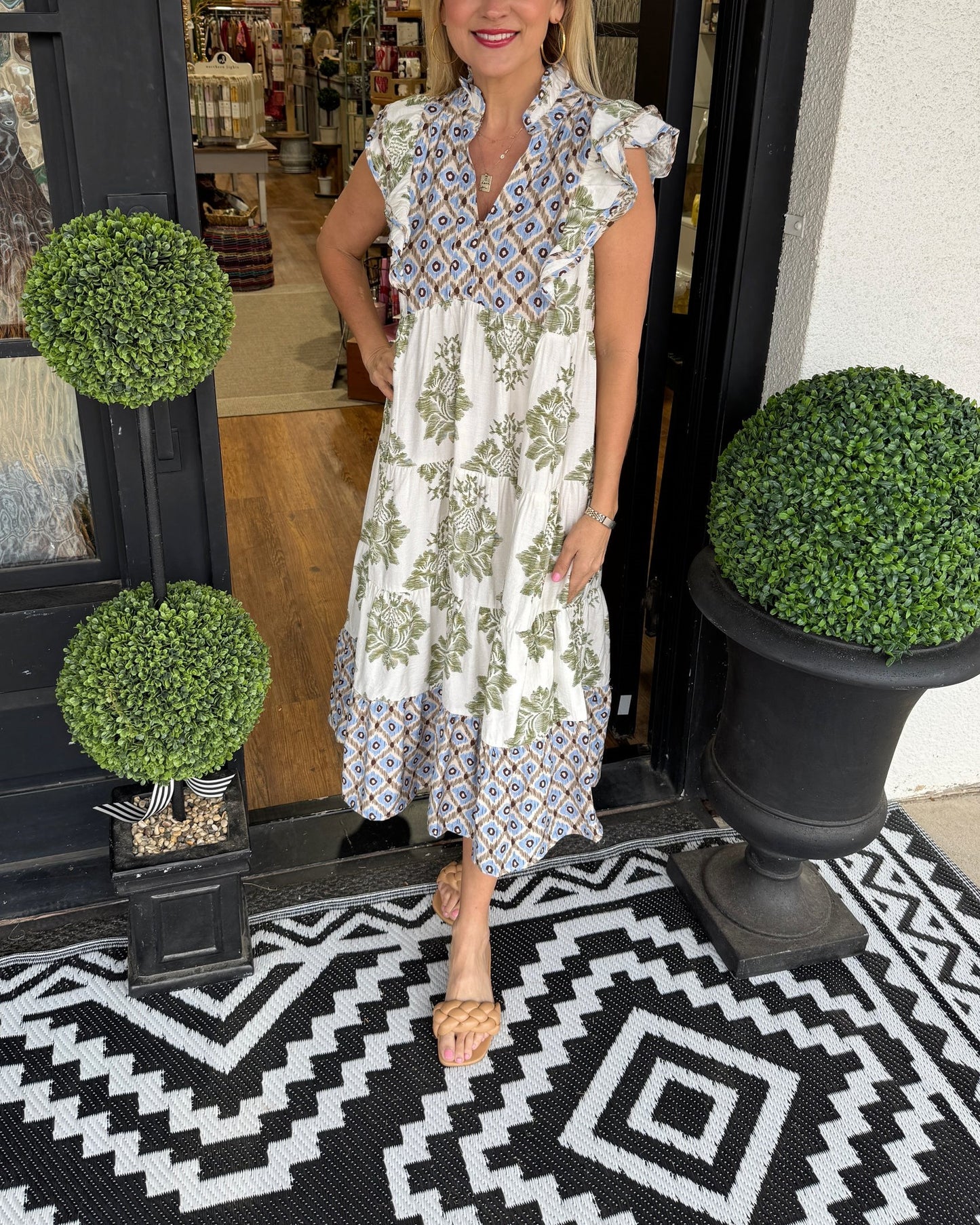 Casual Printed Ruffle Sleeve Dress