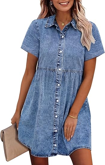 Women's Denim Washed Shirt Dress