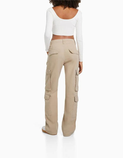 Adjustable Multi-pocket Twill Cargo Trousers