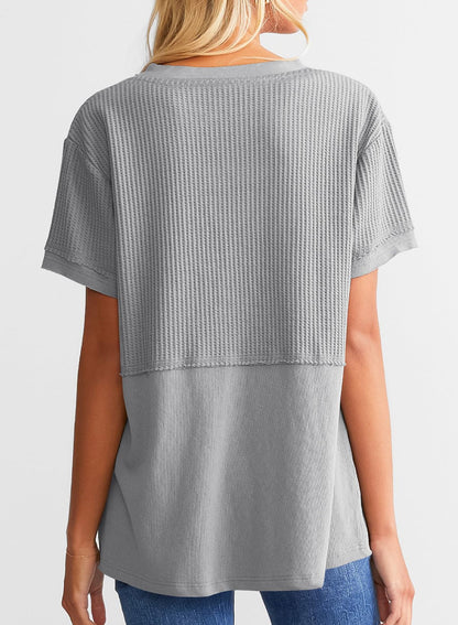 Women's Casual  Waffle Knit Short Sleeve Top