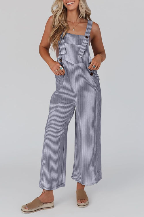 Women's Button Striped Wide Leg Jumpsuit