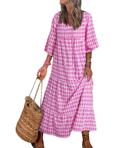 Women's Puff Sleeve Smocked Ruffle Boho Maxi Dress