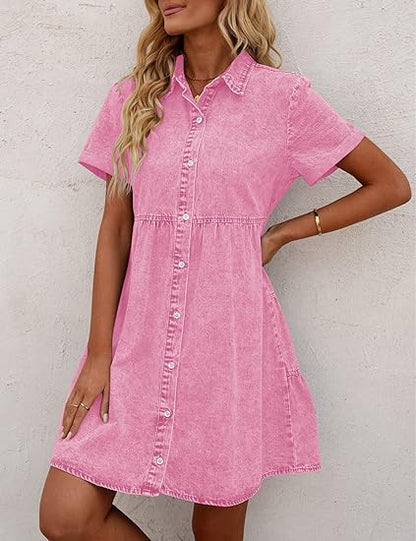 Women's Denim Washed Shirt Dress