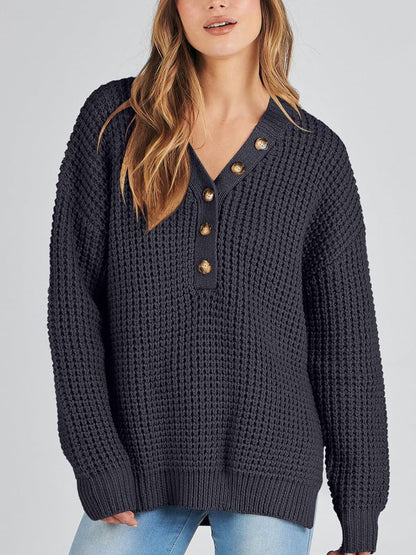 Women's Waffle Side Slit Knit Sweater