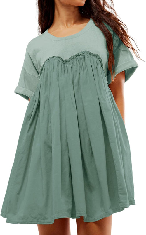 Women's Summer Pleated Babydoll Dress with Pockets