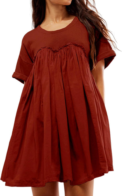 Women's Summer Pleated Babydoll Dress with Pockets