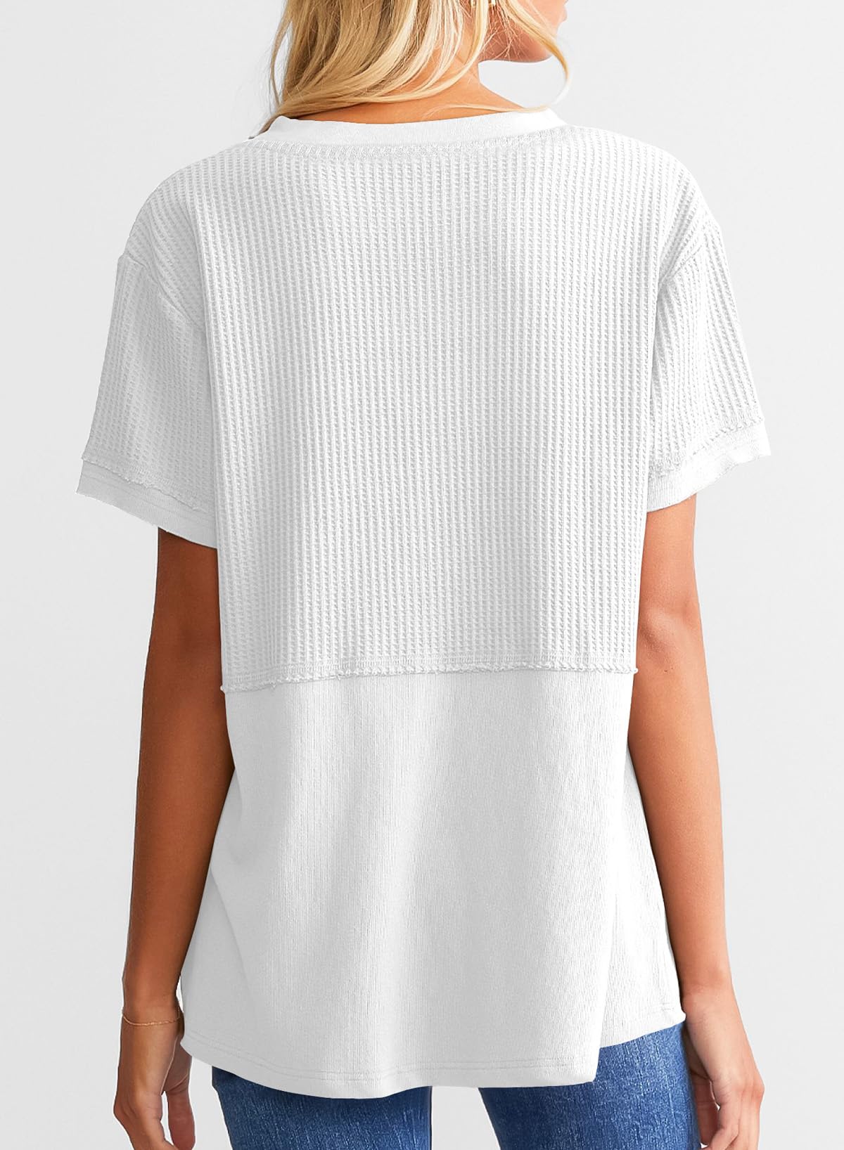 Women's Casual  Waffle Knit Short Sleeve Top