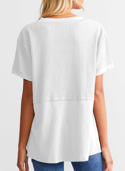 Women's Casual  Waffle Knit Short Sleeve Top