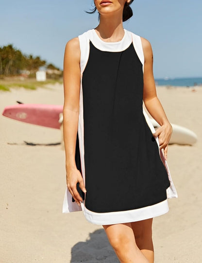 Women's Color Block Sleeveless Long Vest & Shorts 2-Piece Set