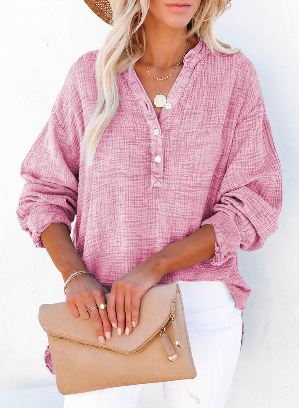 Women's Casual V-Neck Gauze Blouse