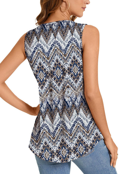 Summer Printed Pleated Sleeveless Tank Top for Women
