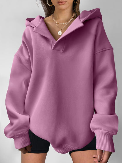 Women's Oversized V-Neck Hooded Pullover