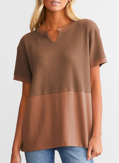 Women's Casual  Waffle Knit Short Sleeve Top