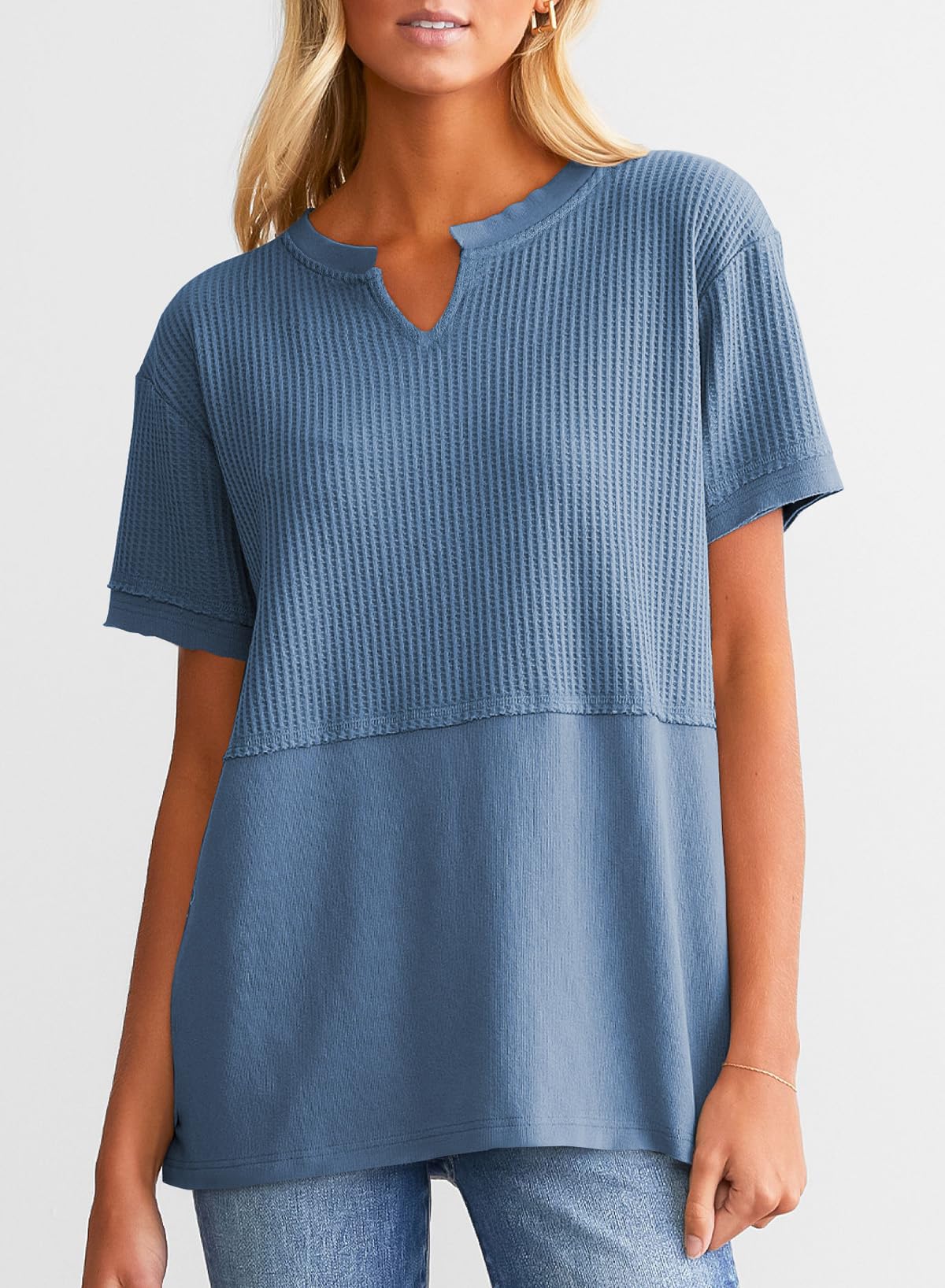 Women's Casual  Waffle Knit Short Sleeve Top