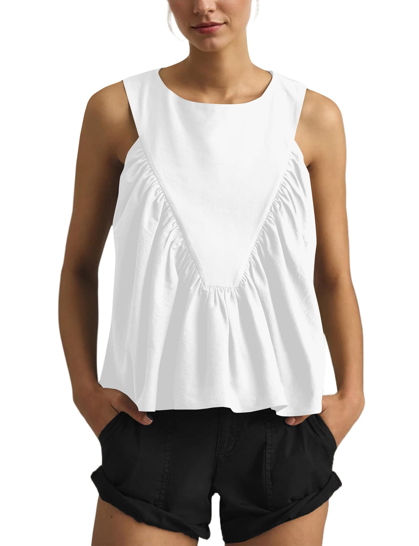 Women's Casual Loose Sleeveless Pleated Tnak Top