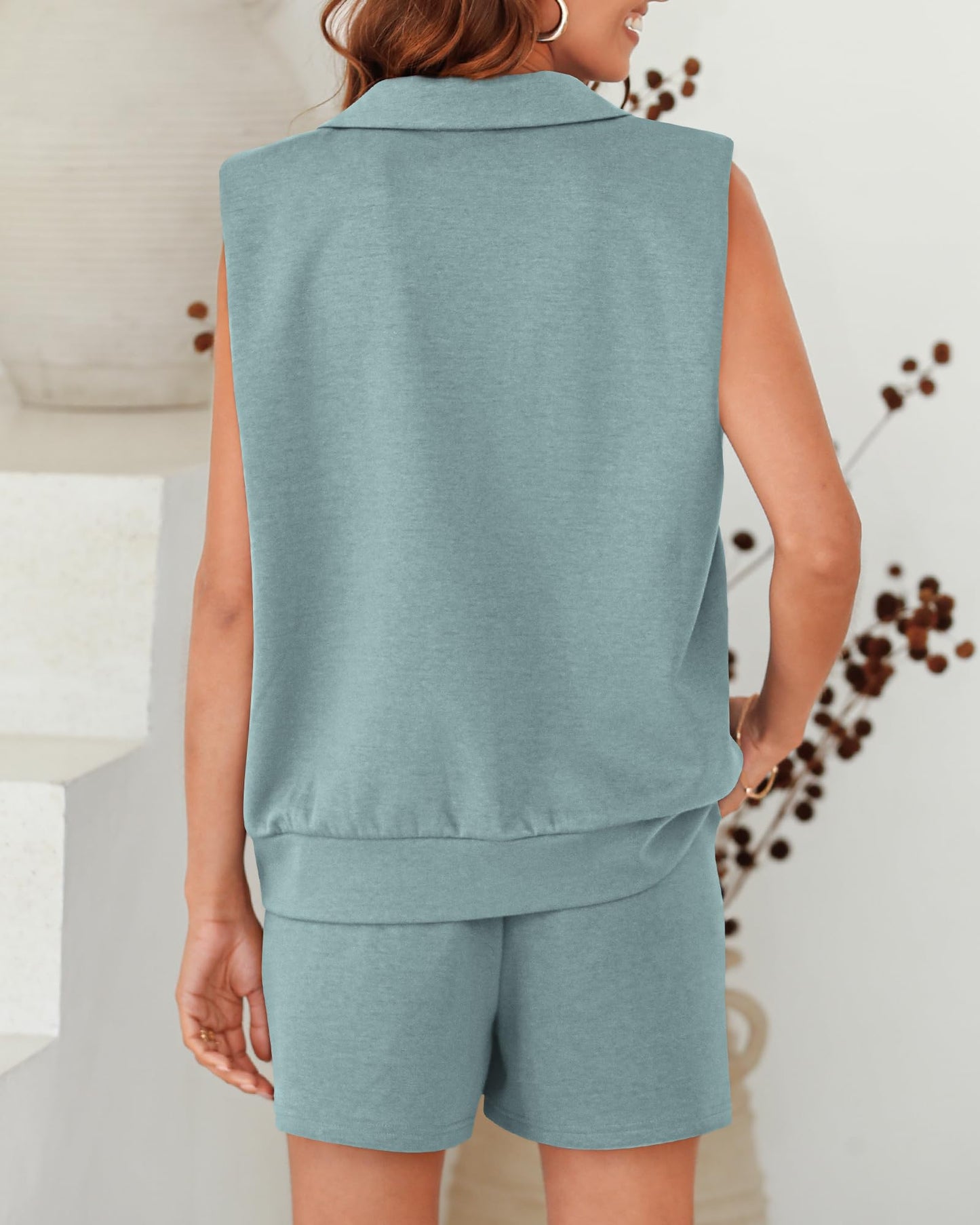 Women's Oversized Sleeveless Sweatshirt Shorts Two Piece Set