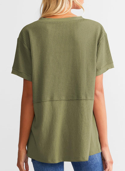 Women's Casual  Waffle Knit Short Sleeve Top