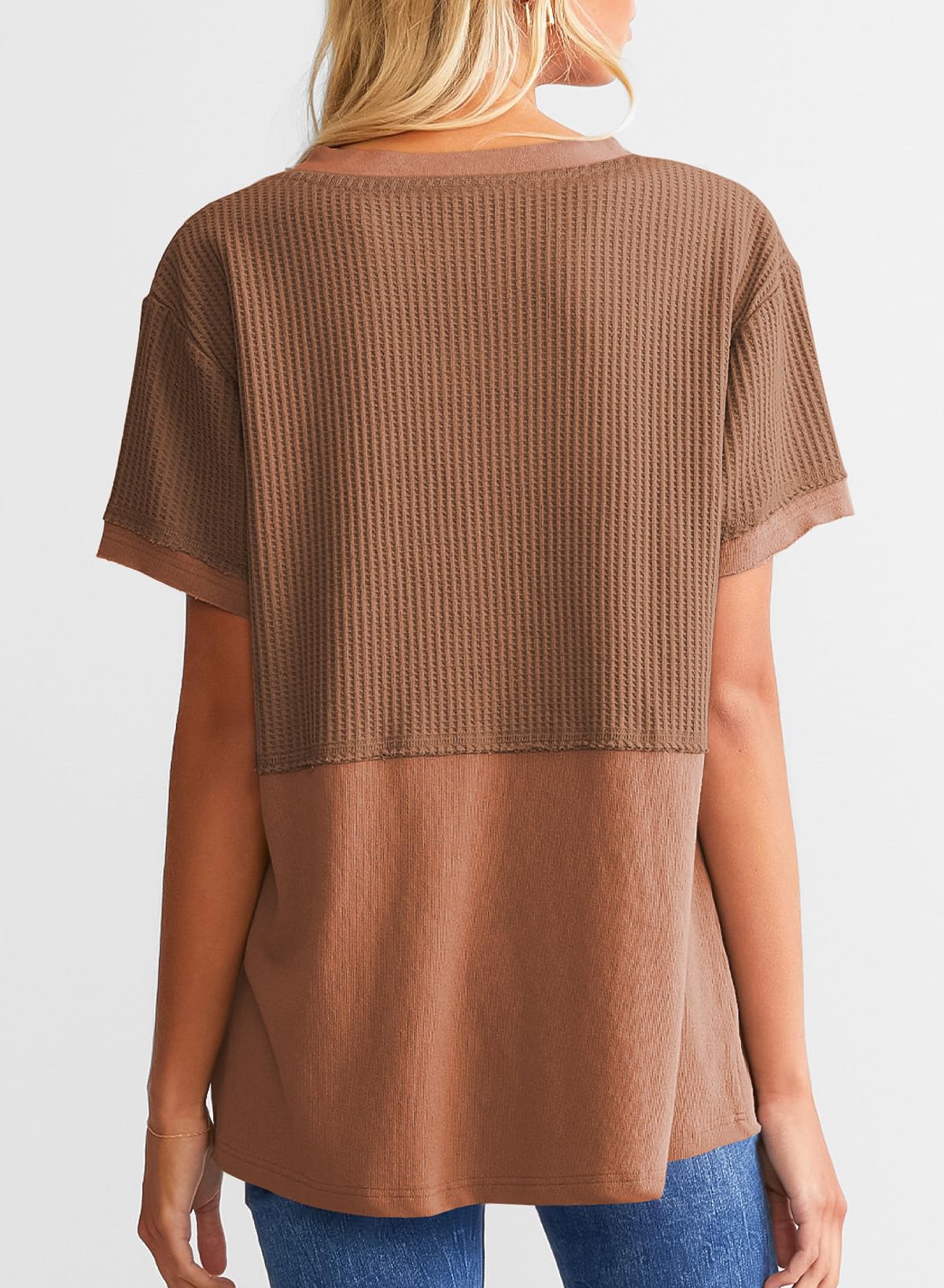 Women's Casual  Waffle Knit Short Sleeve Top