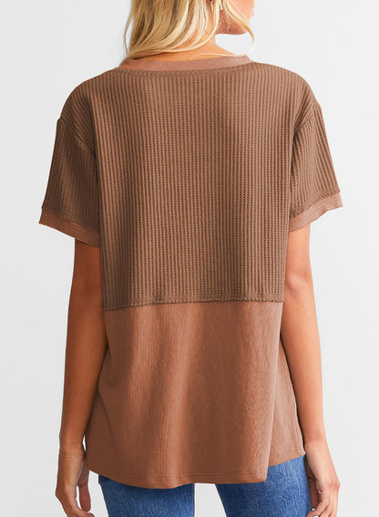 Women's Casual  Waffle Knit Short Sleeve Top